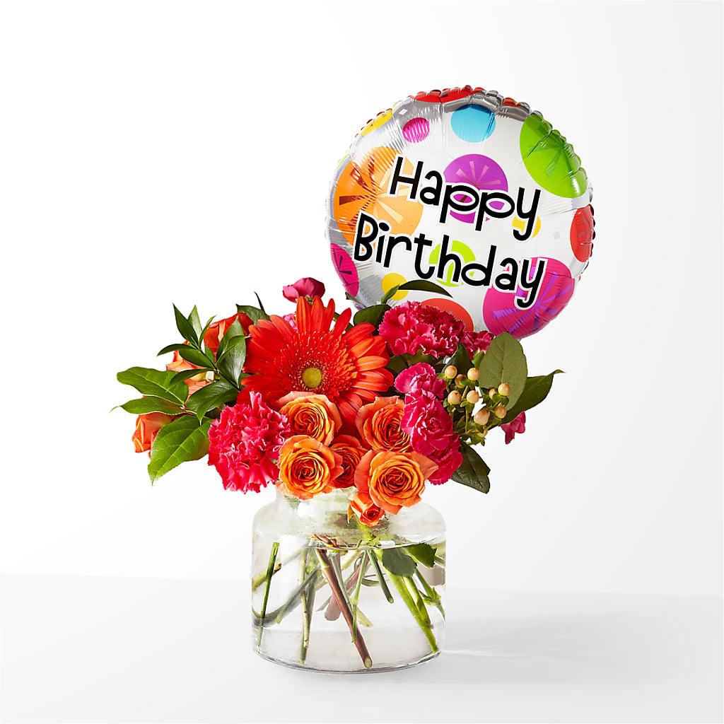 Fiesta Bouquet with Birthday Balloon – HELEN'S FLORIST AND GARDEN CENTER, Whitehouse Station NJ