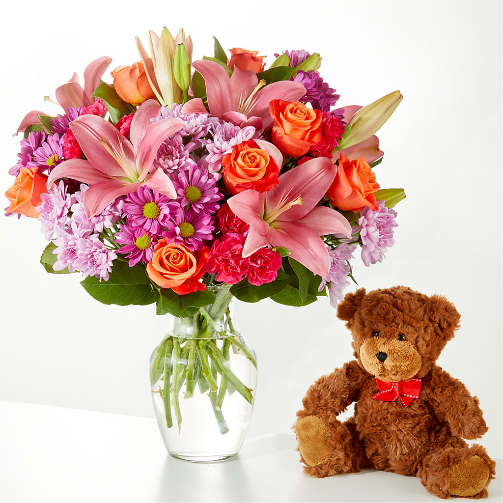 One and Only Bouquet and Bear Bundle – HELEN'S FLORIST AND GARDEN CENTER, Whitehouse Station NJ