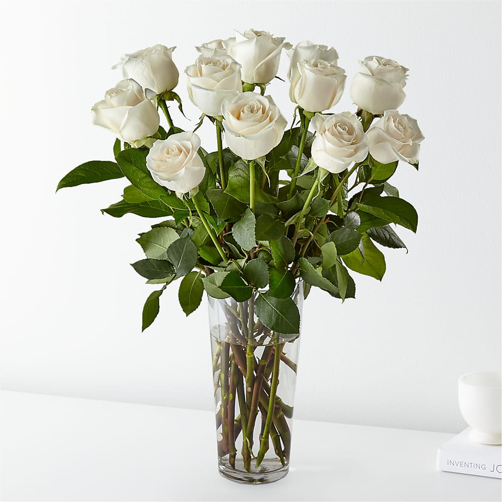 Long Stem White Rose Bouquet – HELEN'S FLORIST AND GARDEN CENTER, Whitehouse Station NJ