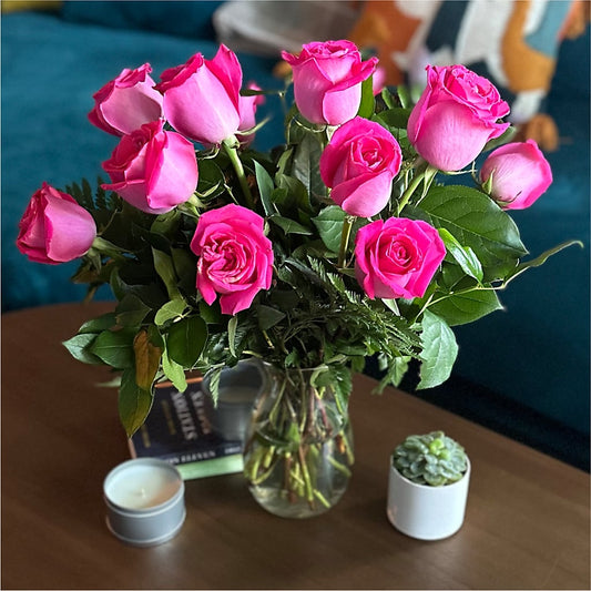 Long Stem Pink Rose Bouquet – HELEN'S FLORIST AND GARDEN CENTER, Whitehouse Station NJ