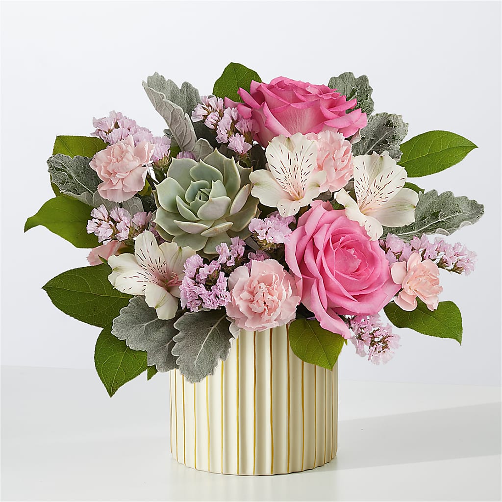 Dusty Rose Bouquet with Ivory Vase – HELEN'S FLORIST AND GARDEN CENTER, Whitehouse Station NJ