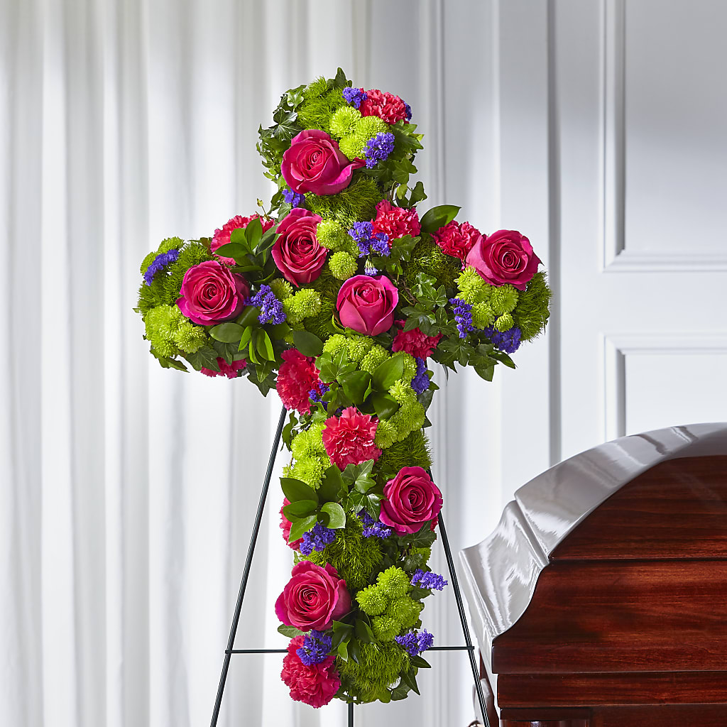 Tribute Rose Floral Cross – HELEN'S FLORIST AND GARDEN CENTER, Whitehouse Station NJ