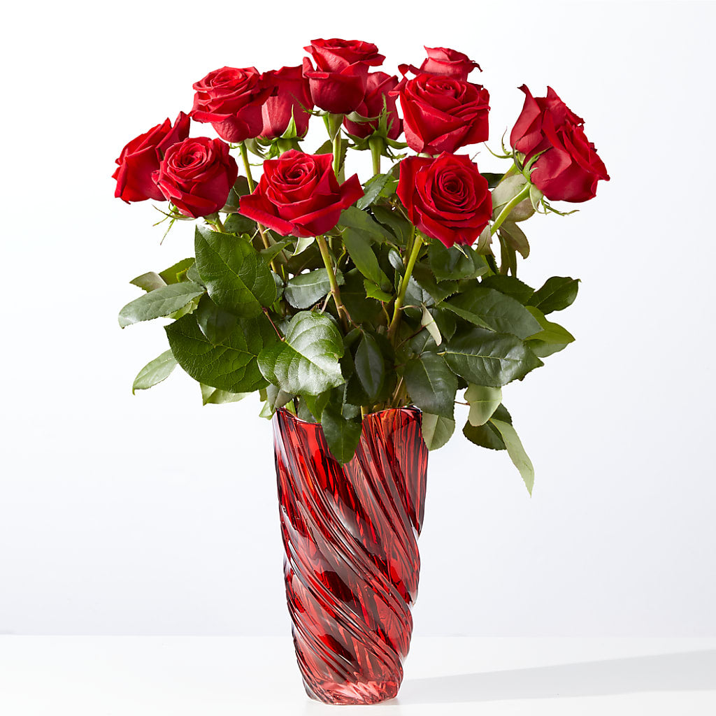 Classic Love Red Rose Bouquet with Luxe Swirl Vase – HELEN'S FLORIST AND GARDEN CENTER, Whitehouse Station NJ