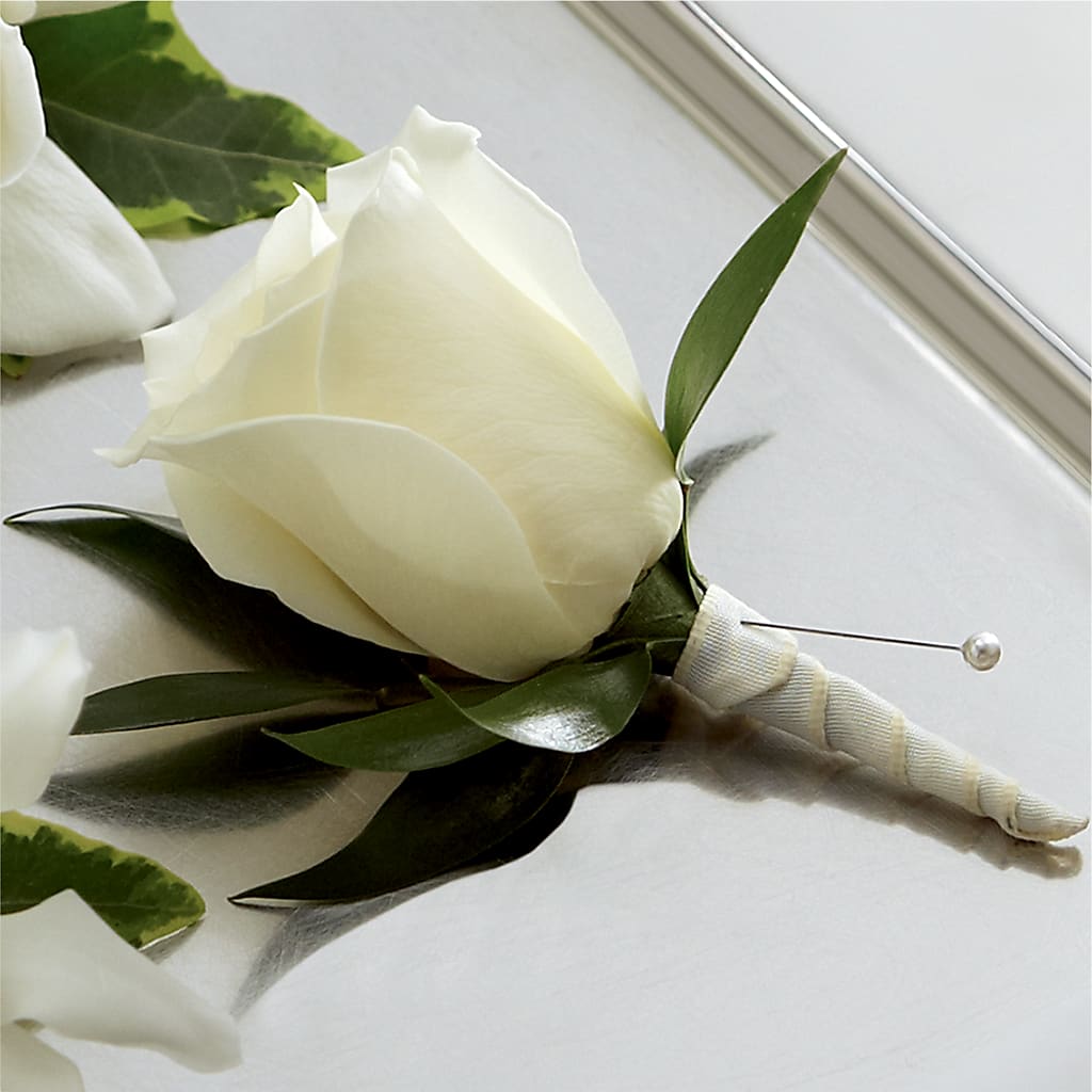 White Rose Boutonniere – HELEN'S FLORIST AND GARDEN CENTER, Whitehouse Station NJ