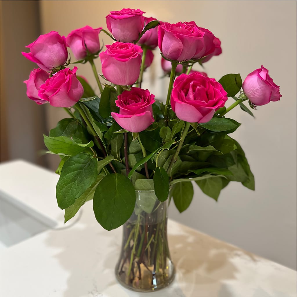Long Stem Pink Rose Bouquet – HELEN'S FLORIST AND GARDEN CENTER, Whitehouse Station NJ