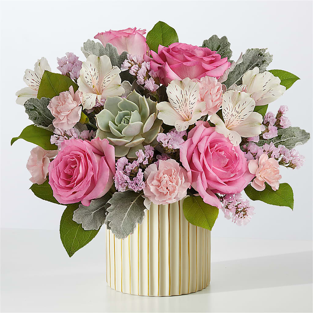 Dusty Rose Bouquet with Ivory Vase – HELEN'S FLORIST AND GARDEN CENTER, Whitehouse Station NJ