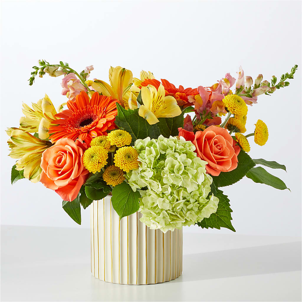 Autumn Sunshine Bouquet with Ivory Vase – HELEN'S FLORIST AND GARDEN CENTER, Whitehouse Station NJ