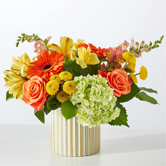 Autumn Sunshine Bouquet with Ivory Vase – HELEN'S FLORIST AND GARDEN CENTER, Whitehouse Station NJ