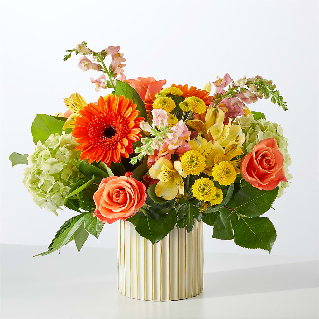 Autumn Sunshine Bouquet with Ivory Vase – HELEN'S FLORIST AND GARDEN CENTER, Whitehouse Station NJ