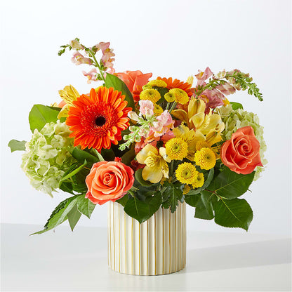 Autumn Sunshine Bouquet with Ivory Vase – HELEN'S FLORIST AND GARDEN CENTER, Whitehouse Station NJ