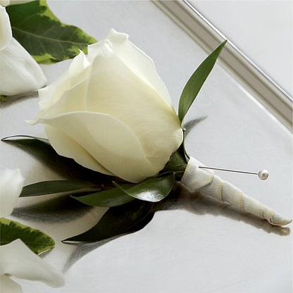 White Rose Boutonniere – HELEN'S FLORIST AND GARDEN CENTER, Whitehouse Station NJ