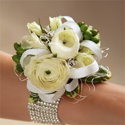 White Wedding Corsage – HELEN'S FLORIST AND GARDEN CENTER, Whitehouse Station NJ